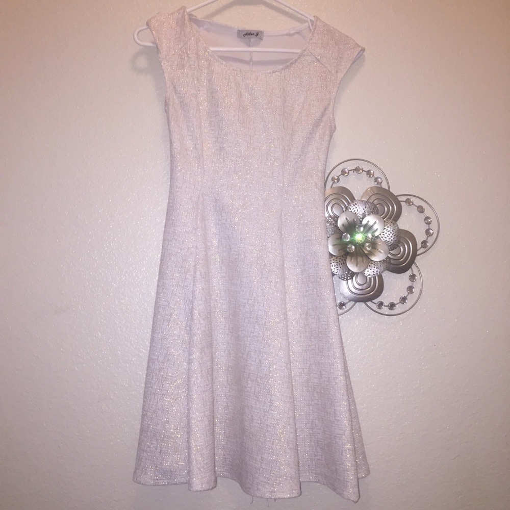 White and gold fit and flare dress